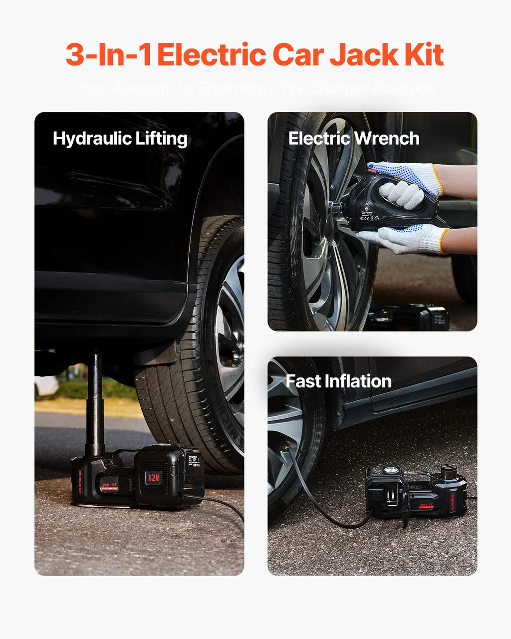 SucceBuy 5T Electric Car Jack Electric Hydraulic Jack 12V Tire Changer with Electric Impact Wrench & LED Light for Sedan SUV Truck