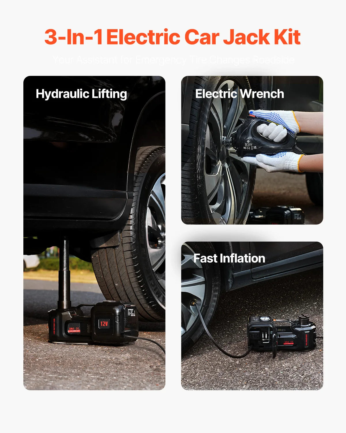 SucceBuy 5T Electric Car Jack Electric Hydraulic Jack 12V Tire Changer with Electric Impact Wrench & LED Light for Sedan SUV Truck