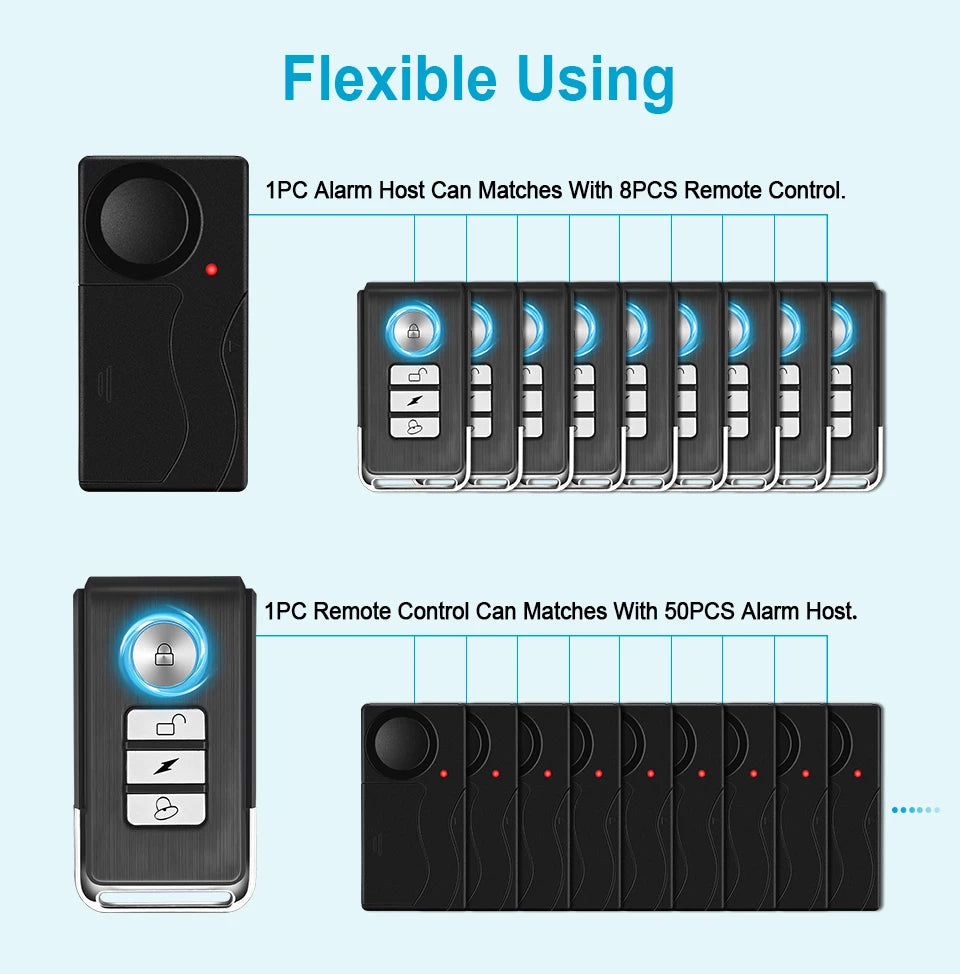 Awapow Wireless Vibration Bike Alarm With Remote Control Anti-Theft Alarm 110dB Loud Bike Door Window Alarm Home Safety System