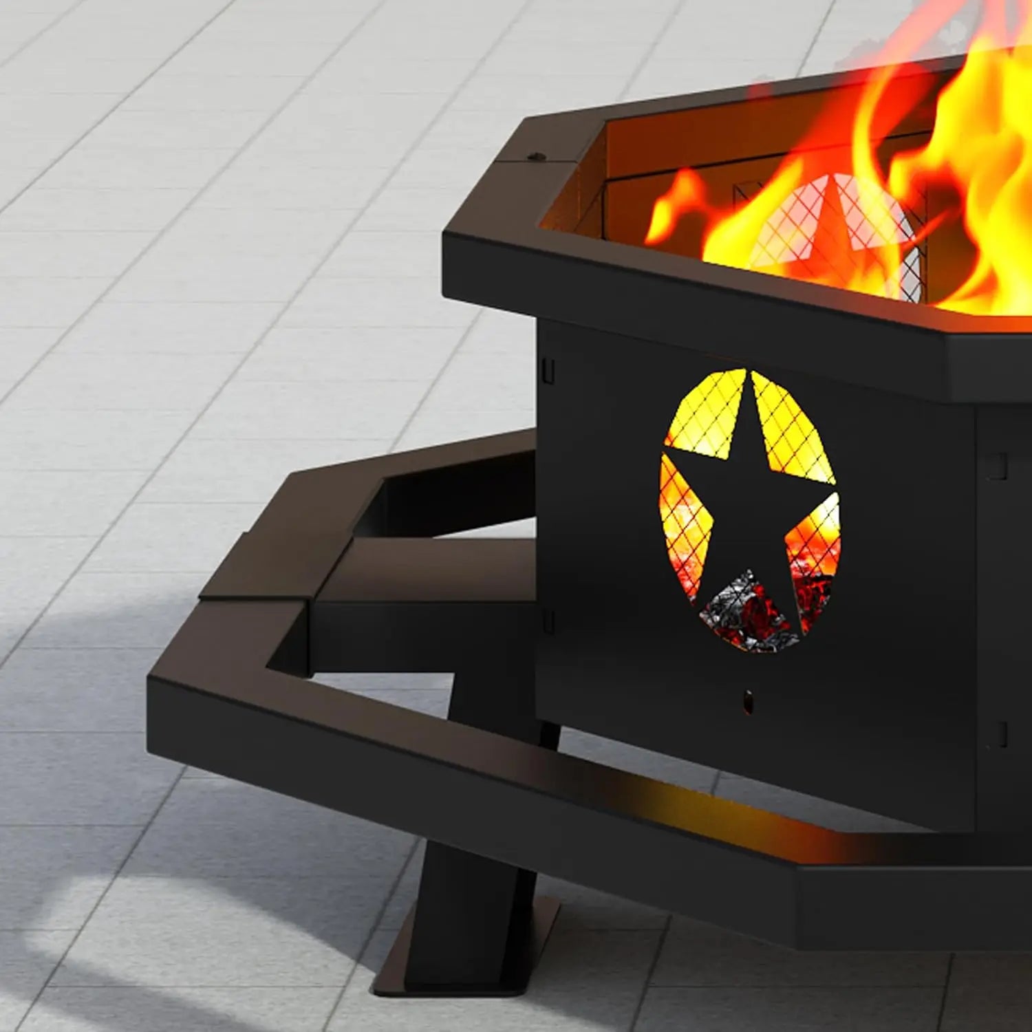 45 Inch Fire Pit for Outside, Wood Burning Firepit, Outdoor Octagonal Fire Pit with Poker, Large Firepit for Backyard, Patio