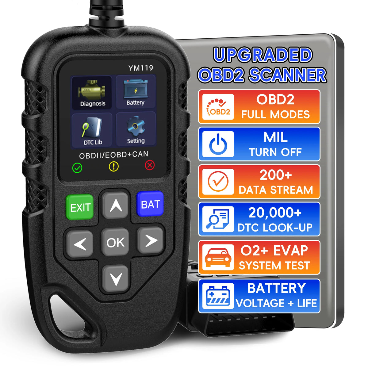 RUOGINSS Car Code Reader, OBD2 Scanner Diagnostic Tool for Cars and Trucks, Check Engine Code Reader, OBD2 Scanner with Reset,