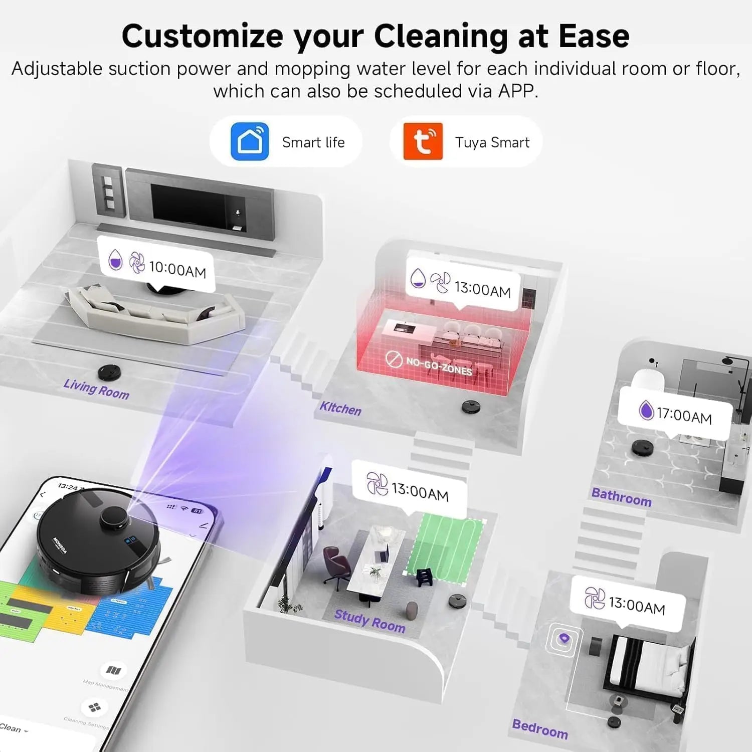 MONSGA Home Robot Vacuum and Mop Combo, 6000Pa Self-Emptying Robot Vacuum with LiDAR Navigation, 180mins Runtime, App/Voice Control
