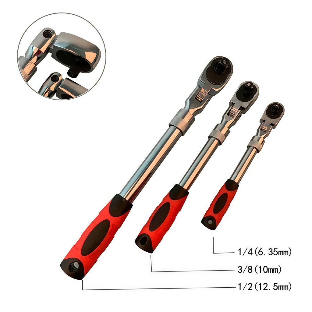 Durable Chrome Vanadium Steel Ratchet Wrench Set, 72 Teeth, Telescopic Handle, Quick Release, 1/2, 3/8, 1/4 Inch for Automotive