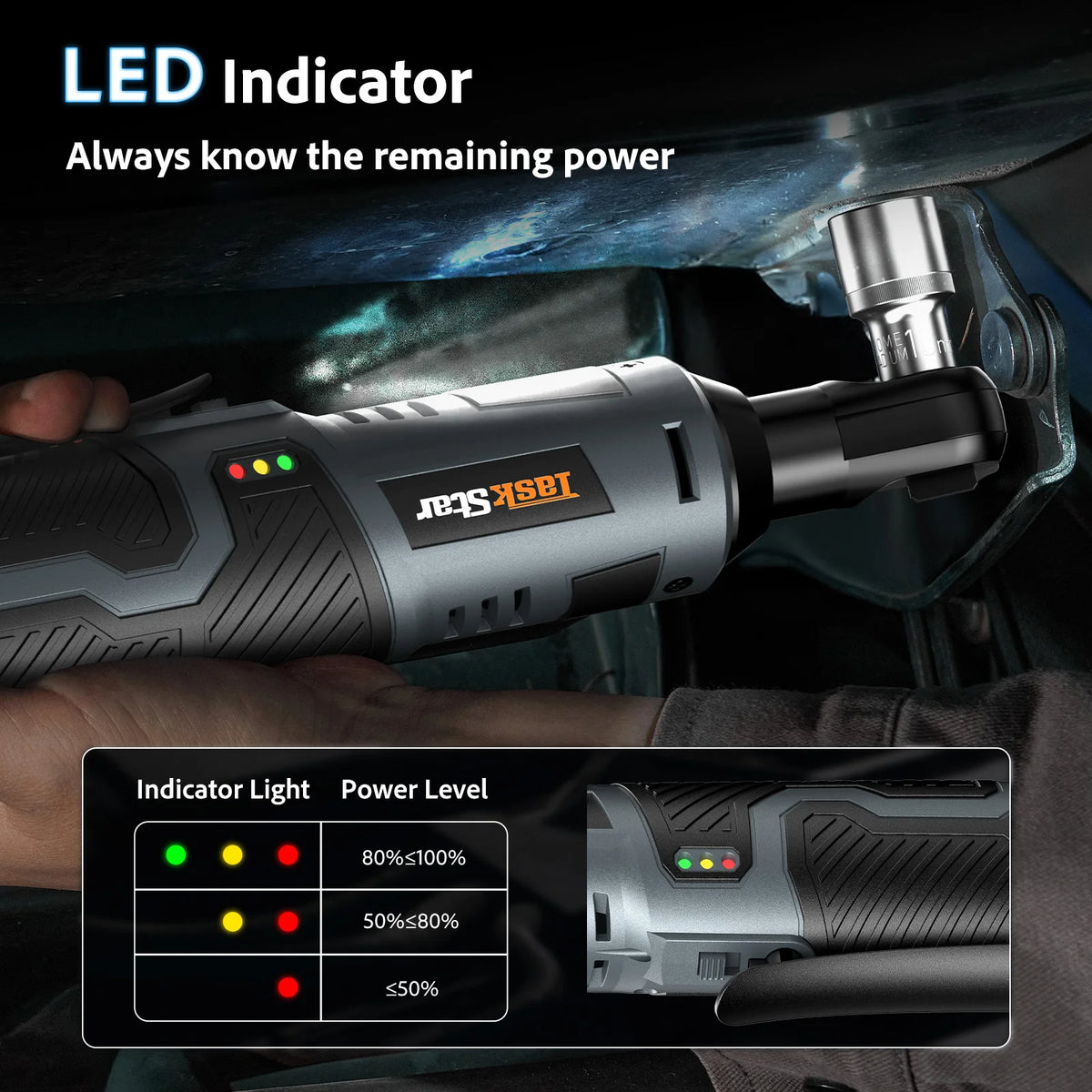 TaskStar 3/8" Driver Cordless Ratchet Wrench with 1/4" Adapter &7 Sockets & 2 2.0Ah Batteries 12V Car Dismantling Tool Electric Wrench Kit