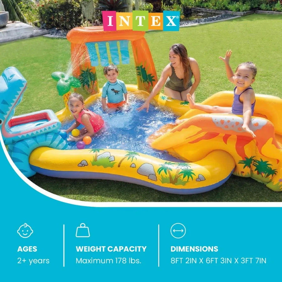 Intex Inflatable Dinosaur Play Center Outdoor Water Park Pool w Slide