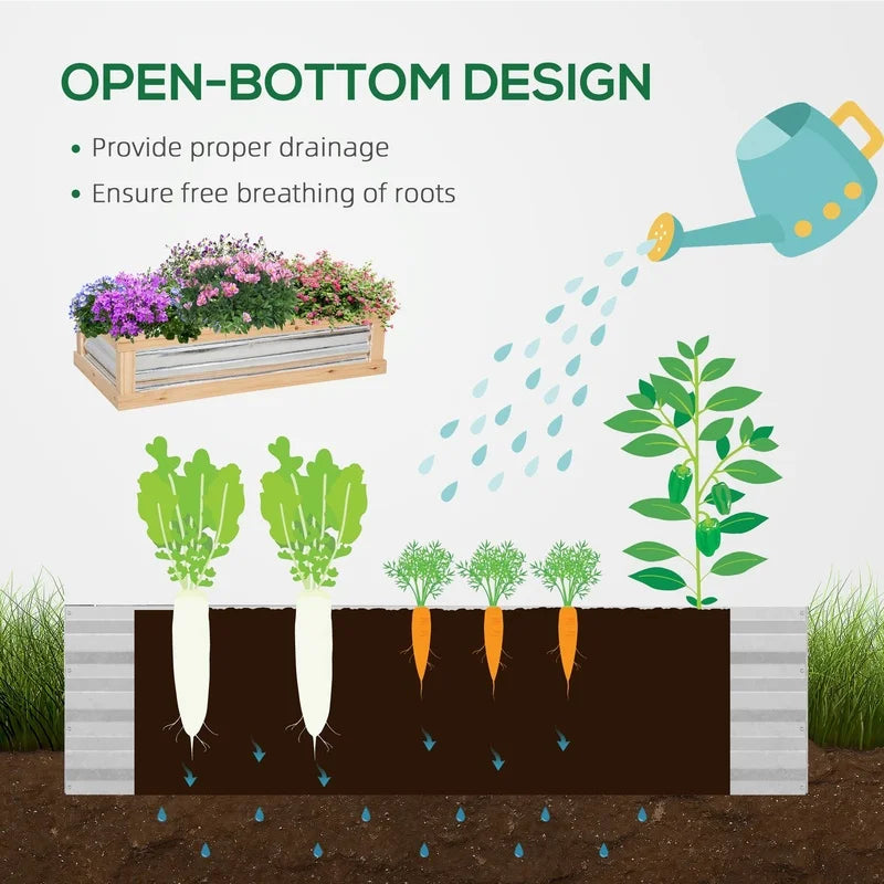 Outsunny 48" x 24" x 32" Wooden Raised Garden Bed with Polycarbonate Greenhouse and Cold Frame Cover, Natural Finish
