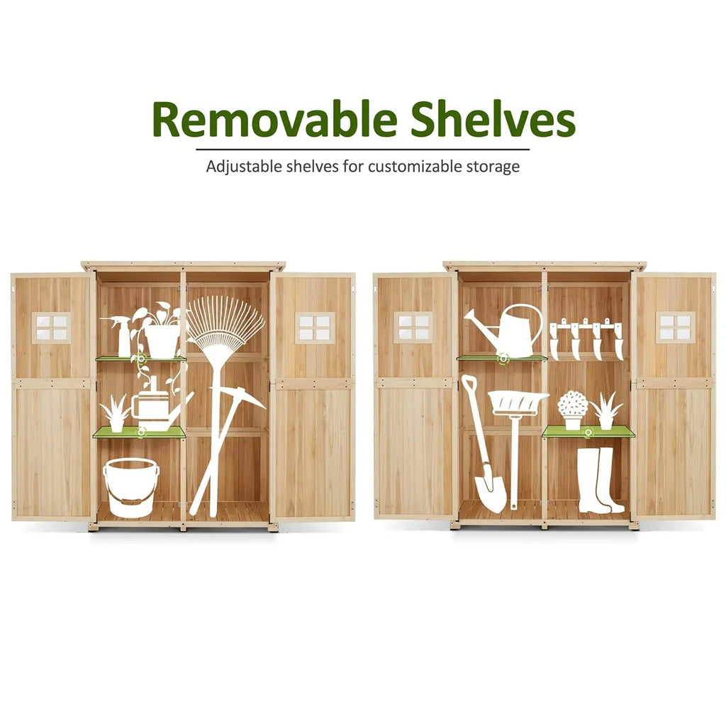 Large Wooden Outdoor Storage Cabinet 2 Shelves Lockable Garden Tool Shed Patio Yard Lawn 1911 Beige,Customized