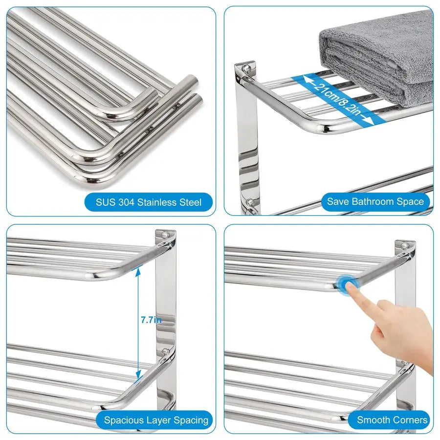 Rack for Bathroom, 23 Inch Tower Holder with Tower Bars, SUS 304 Stainless Steel Lavatory Bath Towel Shelf Towel Hanger Wall Mou