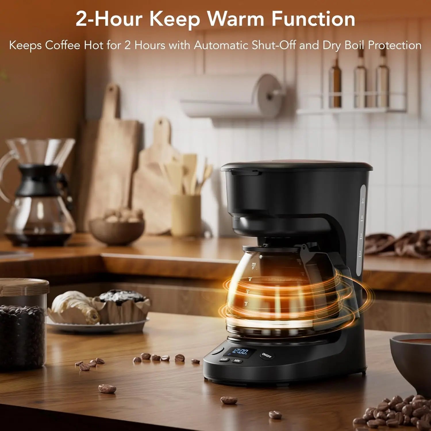 Compact Coffee Machine,5 Cup Drip Coffee Maker with Timing Function,2H Auto Power-off, 2H Keep Warm, Pause & Serve, Reusable Filter