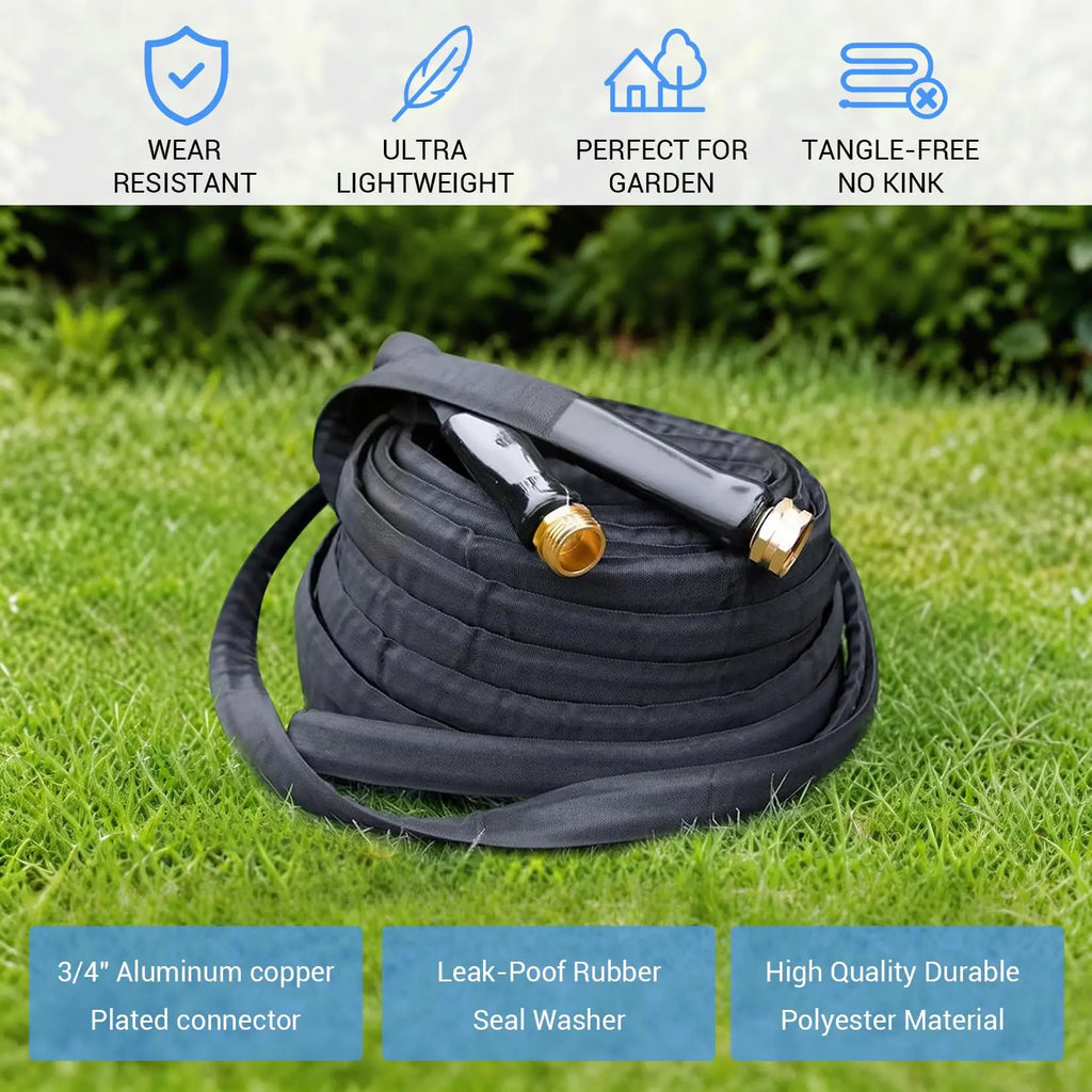 25/50/75/100Ft Non-Expandable Fabric Covered Garden Hose With 3/4 Inch Copper Plated Aluminum Fittings Burst Proof PVC Inner Core For Garden Watering Car Washing And Outdoor Use