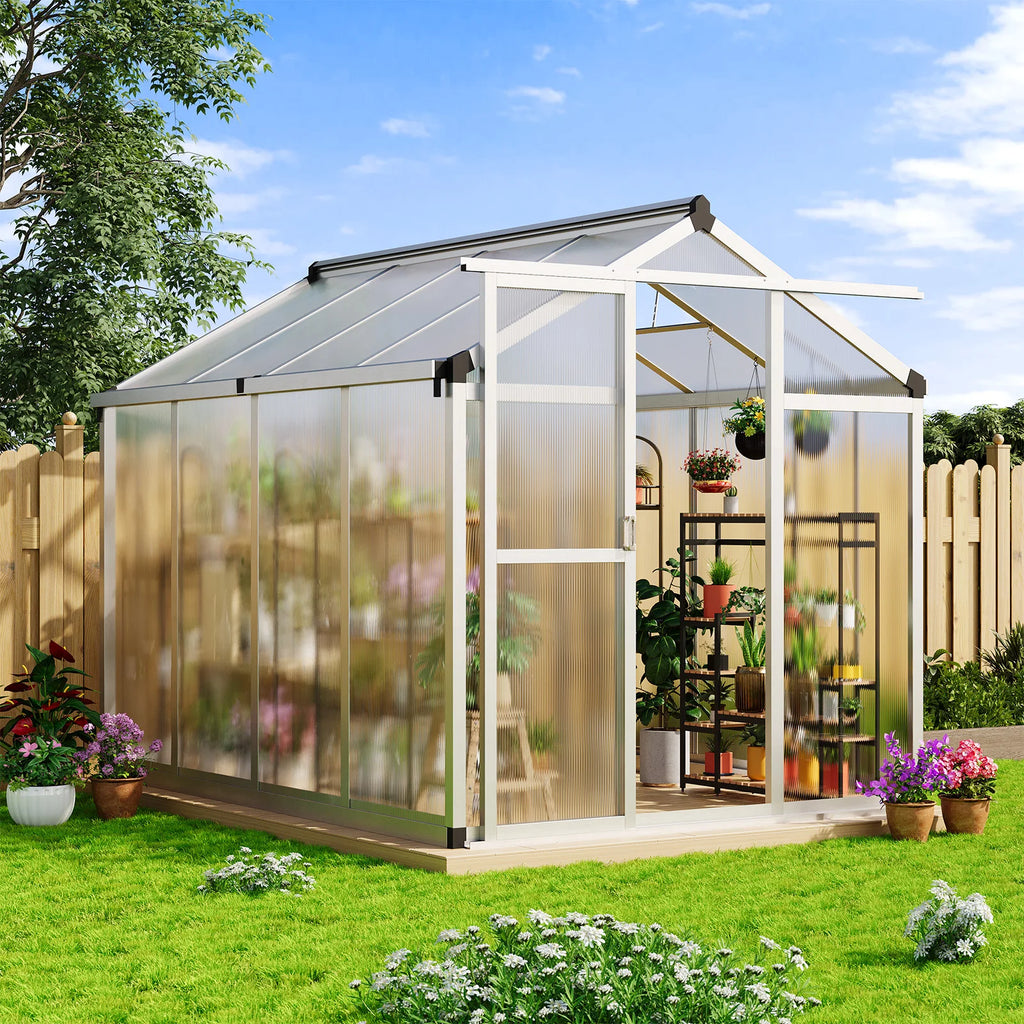 6x8 FT Greenhouse, Aluminum Walk-in Greenhouses for Outdoors, Large Heavy Duty Polycarbonate Greenhouse with Roof Vent