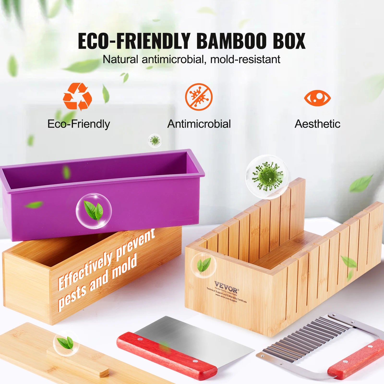 SucceBuy Soap Making Kit, Bamboo Cutting Box and Inner Box with Silicone Mold, 304  Stainless Steel Straight Cutter and Wavy Cutter