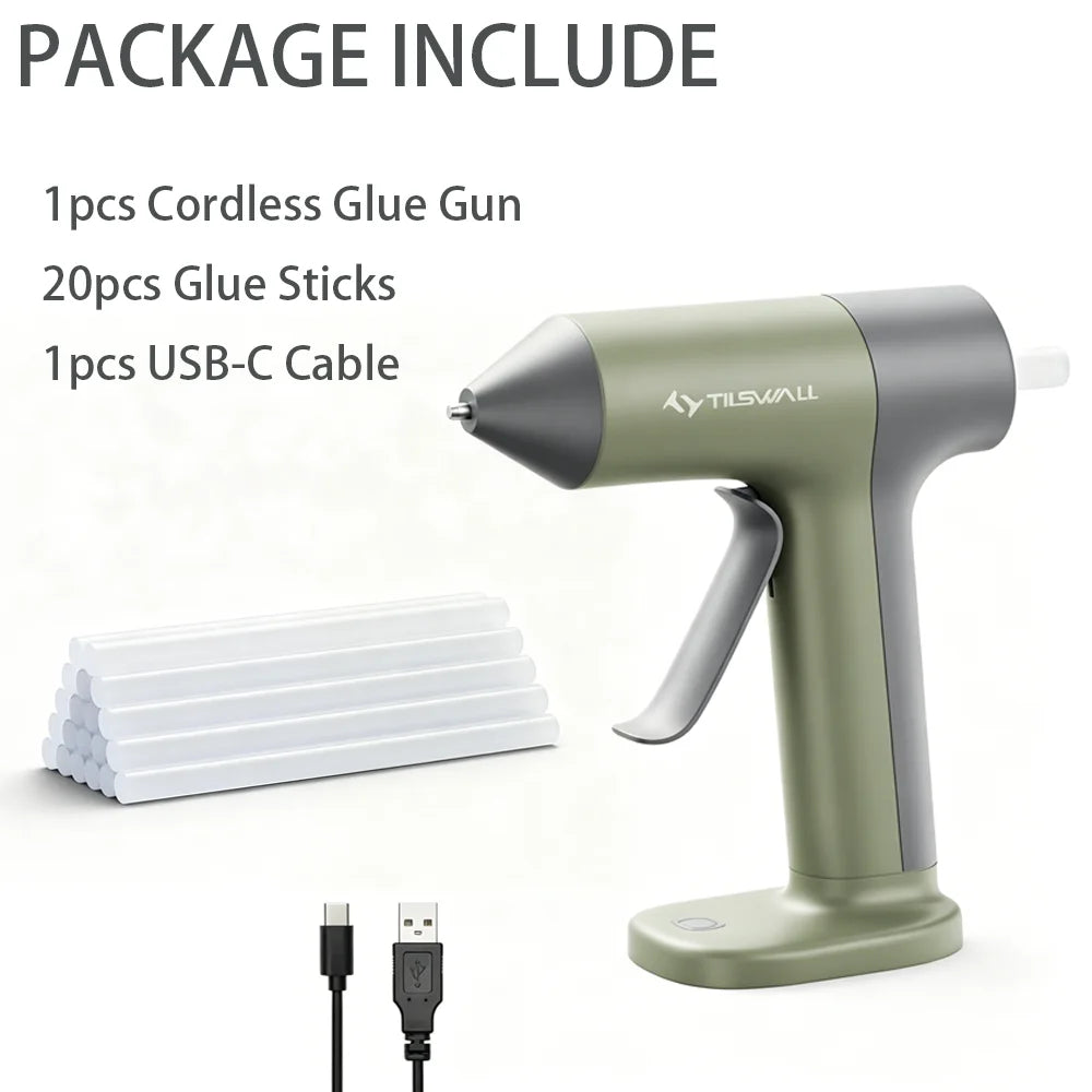 Electric Hot Melt Glue Gun 30s Fast Heating Cordless Glue Gun With 20pcs Glue Sticks 2000mAh Type-C Rechargeable Hot Melt Glue Gun 1.7mm Precision Nozzle For DIY Craft Home Repair Quick Repairs