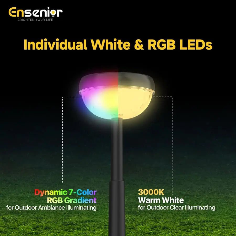 Color Changing Solar Lights Outdoor, Auto ON Off, 3000K White Light amp, RGB LED Solar Garden Lights, Solar Lights For Landscapeing