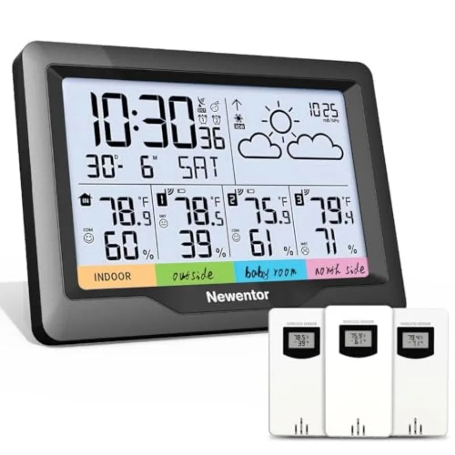 Weather Station Wireless Indoor Outdoor Multiple Sensors, Digital Atomic Clock Weather Thermometer, Temperature and Humidity Mo