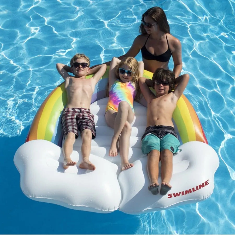 Swimline 68" Inflatable Swimming Pool Float 3-Person Rainbow with Clouds Island - White Green