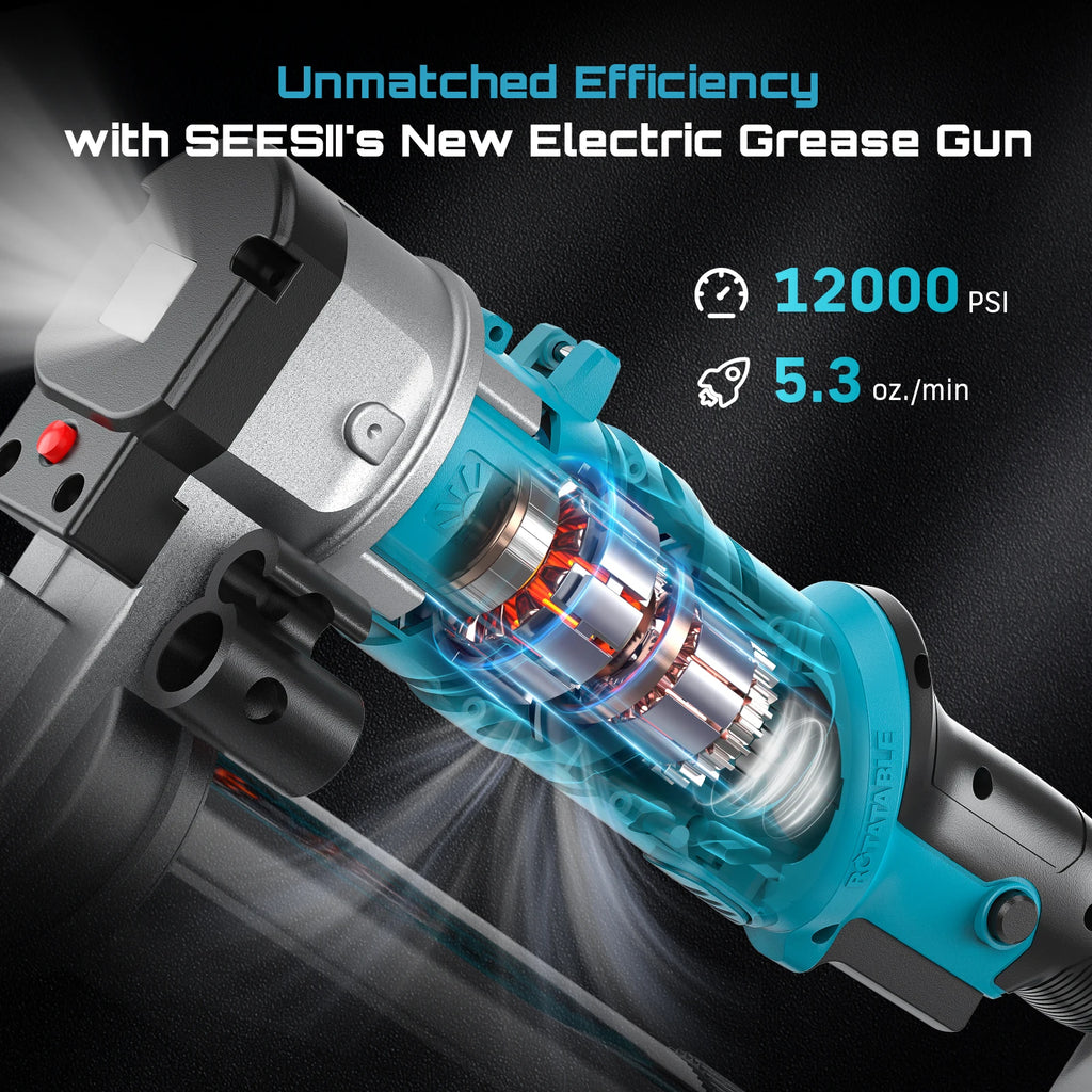 SeeSii Grease Gun 12000PSI 2-in-1 Electric Grease Gun Kit & 4000 PSI Mini Portable Grease Gun Kit Car Oil Pump Oil Change Tool with 2.0Ah Battery Flexible Hose for Automotive Marine Easy Priming Works