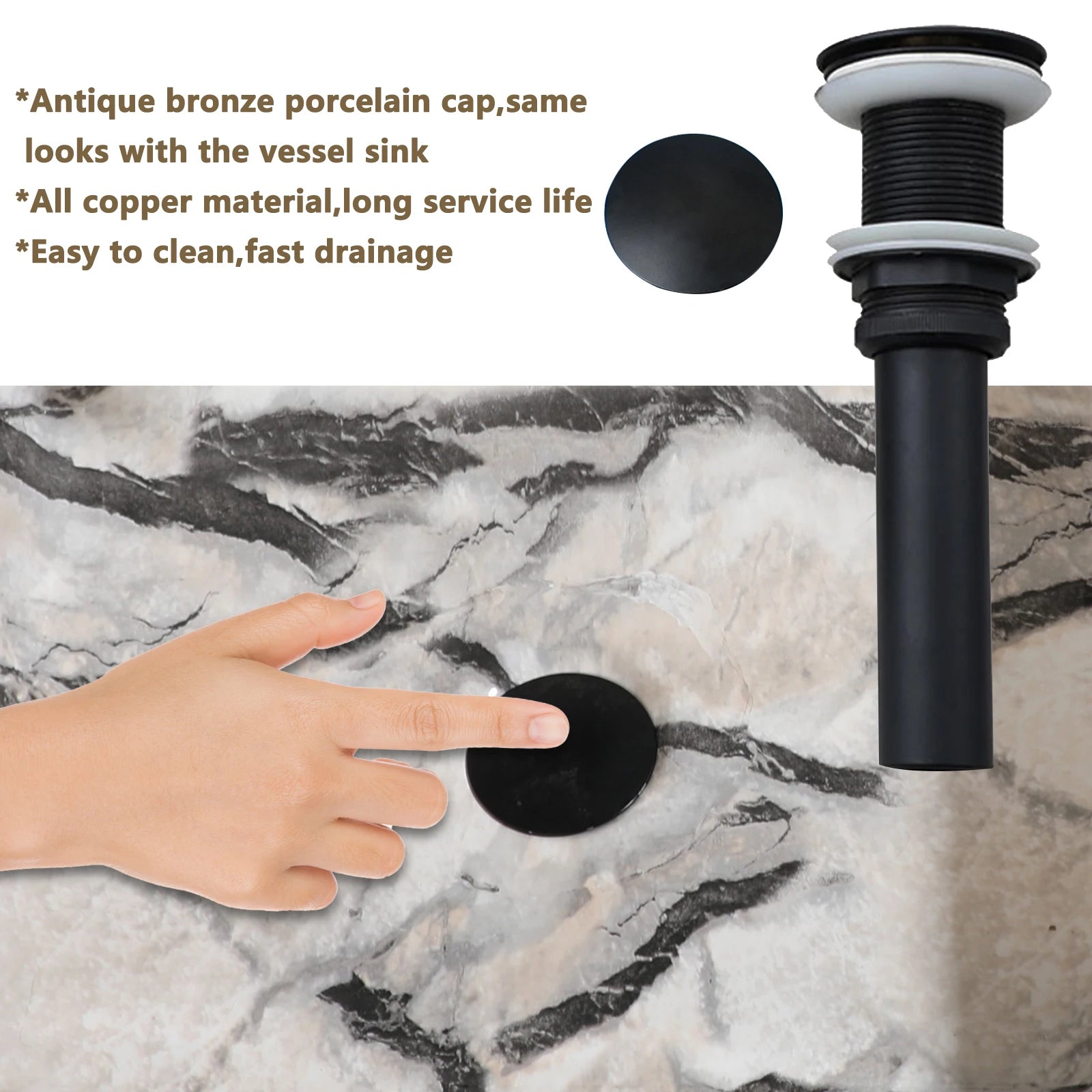 ZAPPO Artistic Marble Pattern Ceramic Sink Set, Black Matte Faucet Combo, Modern Bathroom Above-Counter Basin.