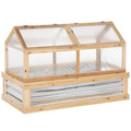 Outsunny 48" x 24" x 32" Wooden Raised Garden Bed with Polycarbonate Greenhouse and Cold Frame Cover, Natural Finish