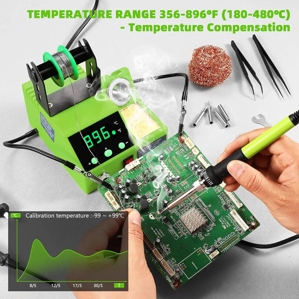 100W Digital Soldering Station Kit with Auto Sleep, Helping Hands, Accessories