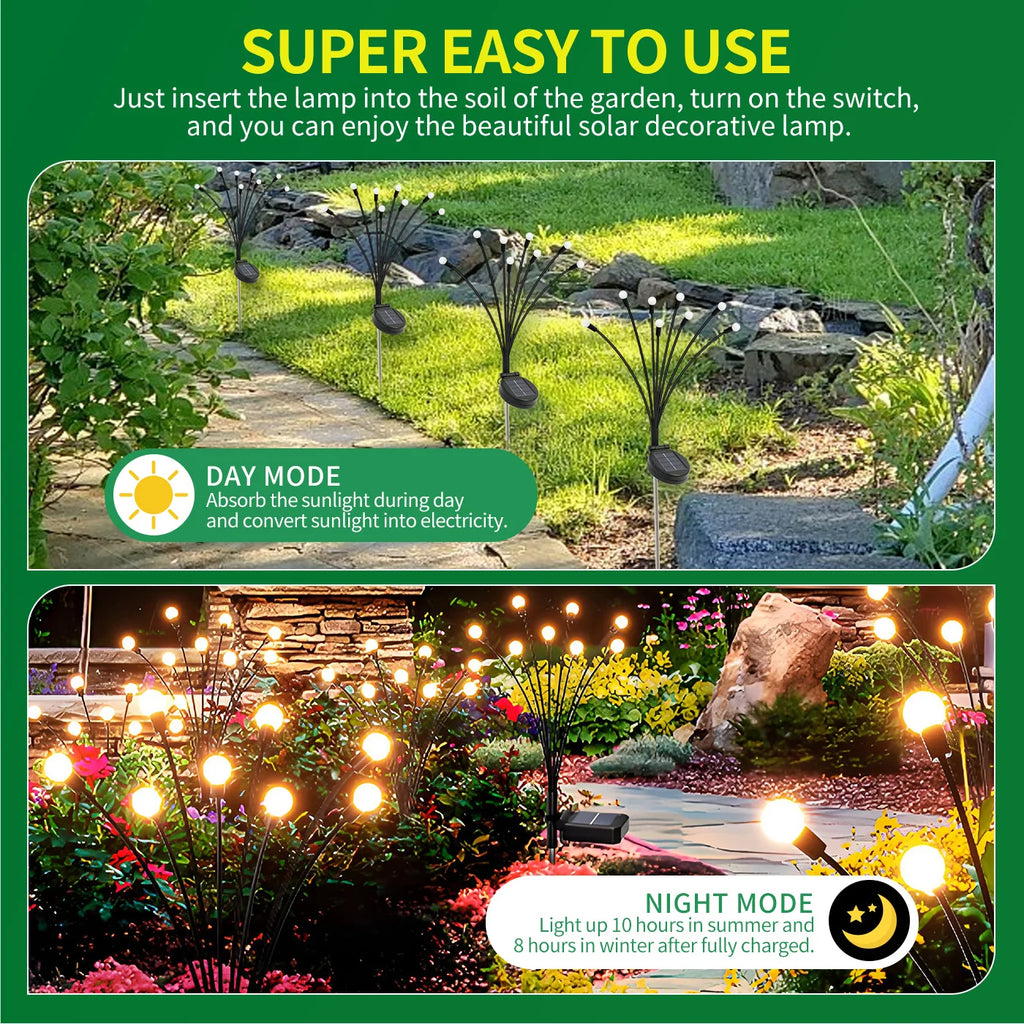 8-Head Solar Firefly Lights, LED, Solar, Outdoor, Garden, Waterproof, High Flexibility, 2/4/6 Packs