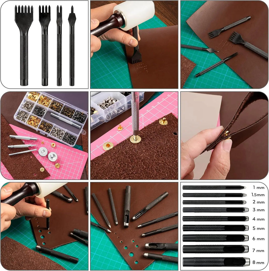 160-Piece Professional Leather Craft Tool Kit, with Storage Bag, for Stamping, Sewing, Carving, Cutting & Punching