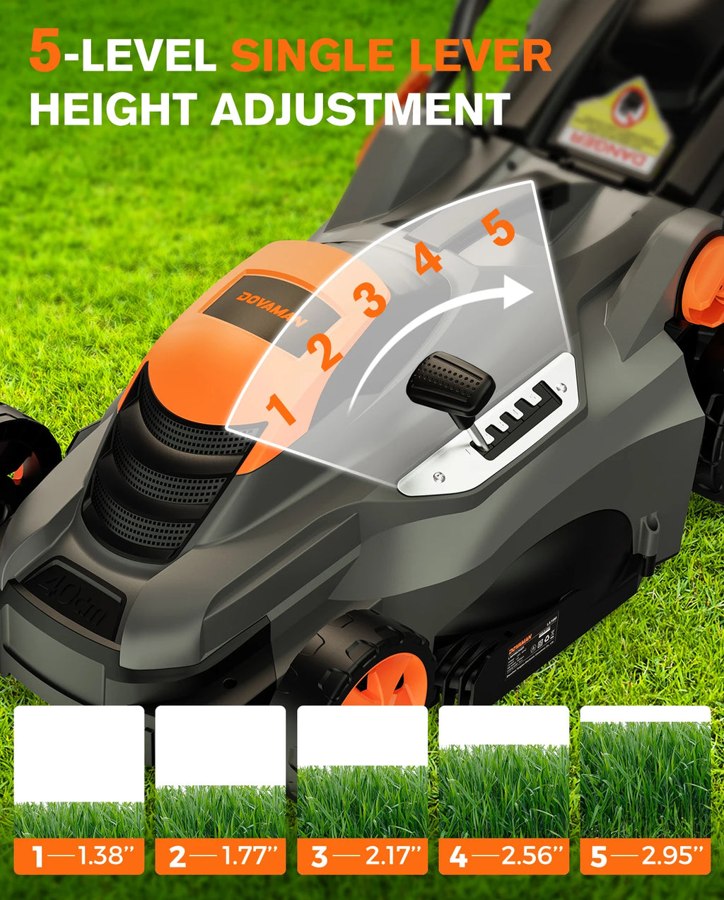 DOVAMAN 13Amp Corded Lawn Mower, 16" Steel Blade, 98% Grass Collection, Single-Lever Height Adjust, 2-in-1 Mulching & Bagging