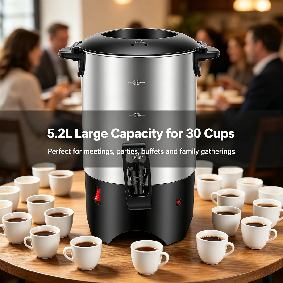 Hot Coffee Serving Urn 5.2L/175oz, 304 Stainless Steel Coffee Maker with 1000W Fast Heating, Hot Water Dispenser for Office Party Restaurant, Silver