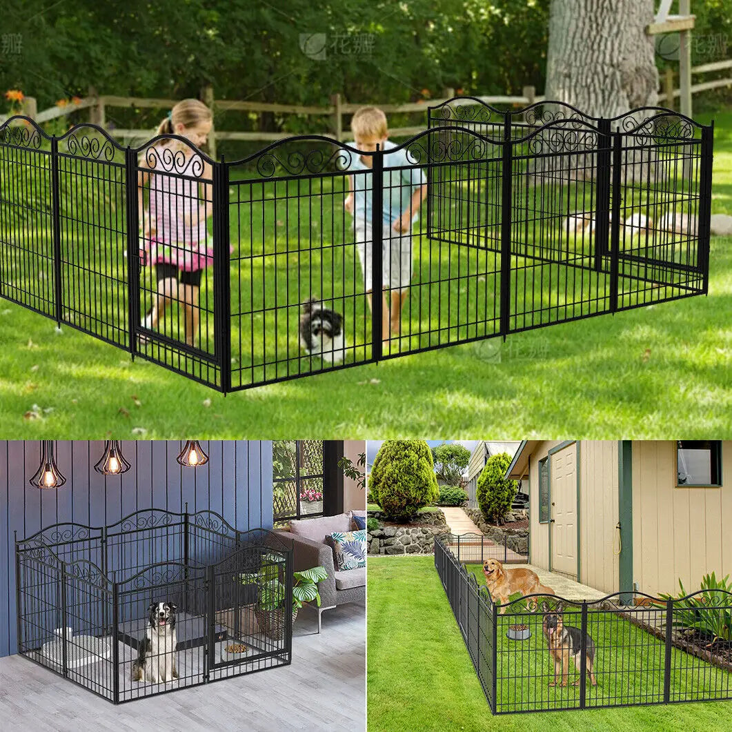 8 Panels Heavy Duty Metal Dog Playpen, Indoor/Outdoor Foldable Fence with Gate, Metal Pen for Small/Medium Dogs