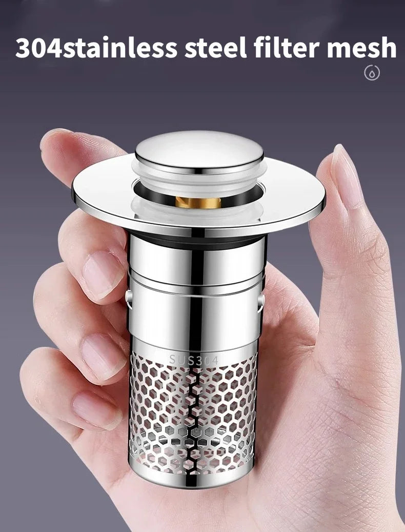Pop-up sink/Tub stopper, Hair Catcher, Detachable Filter, Stainless Steel