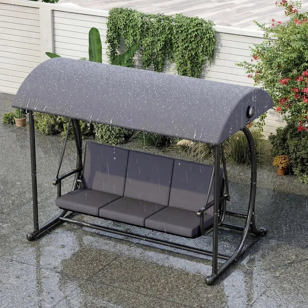 Patio Porch Swing Chair with Canopy, 3-Person Outdoor Hammock Bench with Comfortable Cushions