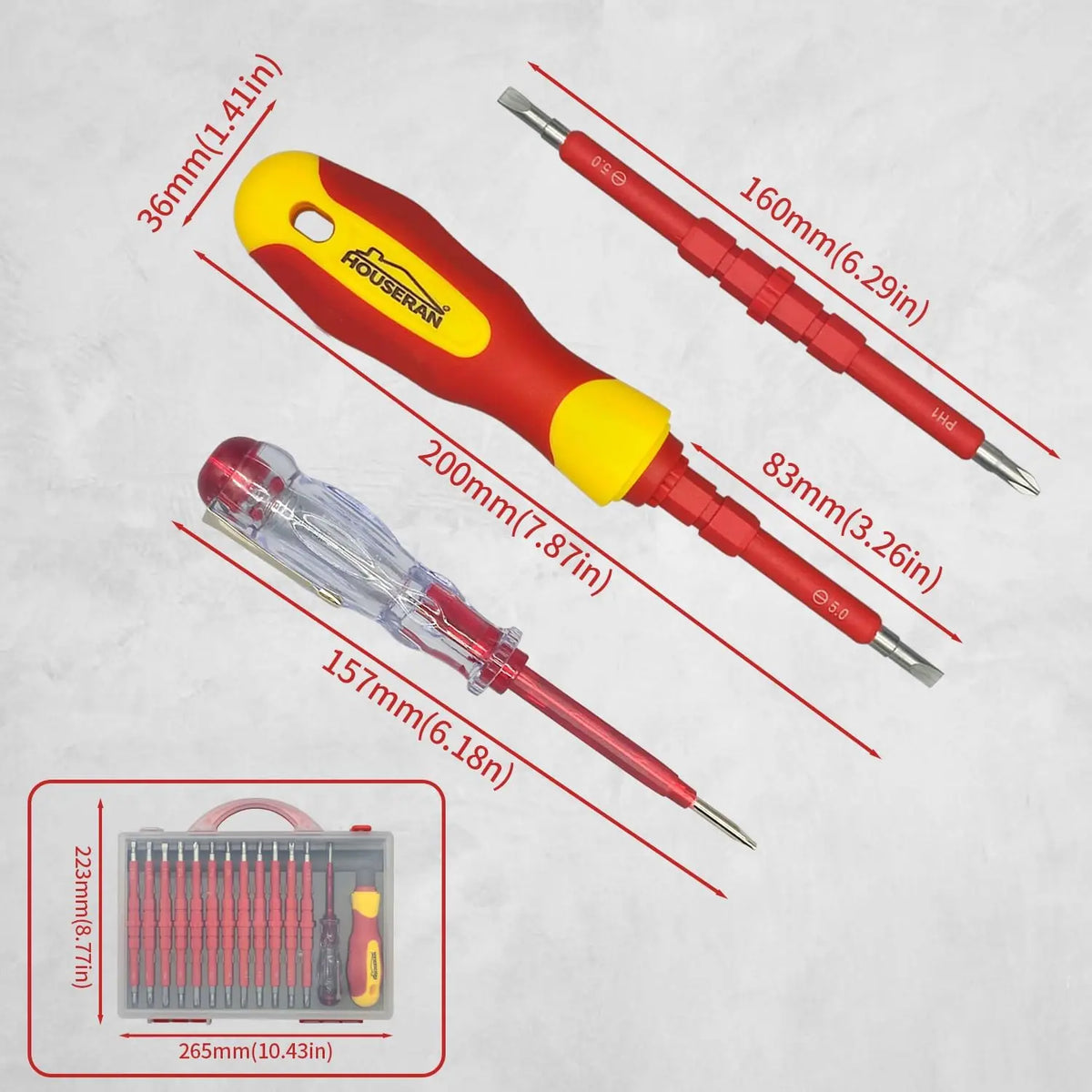 HouseRan Insulated Screwdriver, 5/8/26 Pcs Screwdriver Set, Magnetic Tip Electrician Tools Kit with Case, 1000V, Screwdriver with Interchangeable Blades