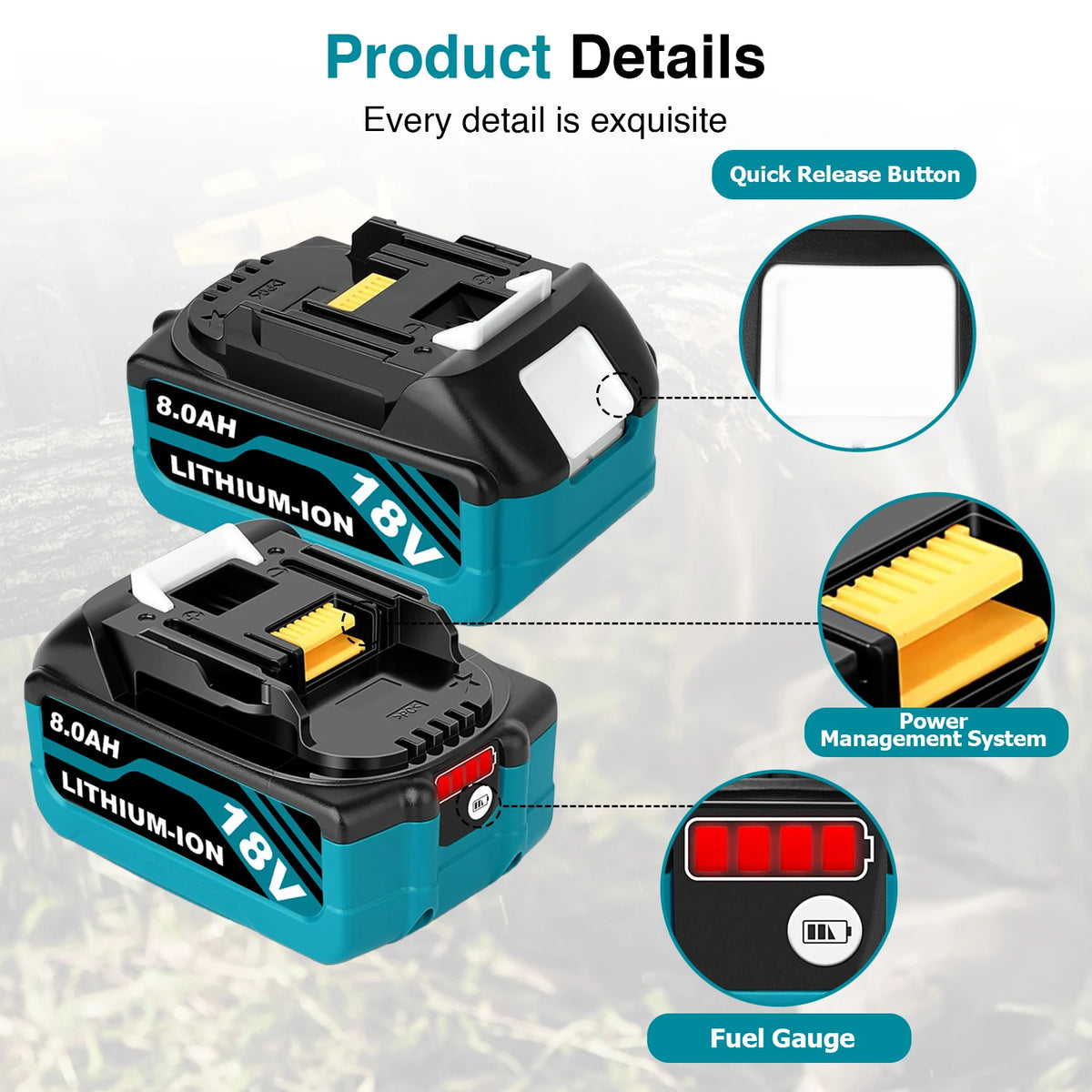 18V Max Li-ion Battery Combo Pack 2x8.0Ah + 2x4.0Ah for Makita BL1860B Power Tools.Long Runtime, LED Indicator, High Capacity Replacement