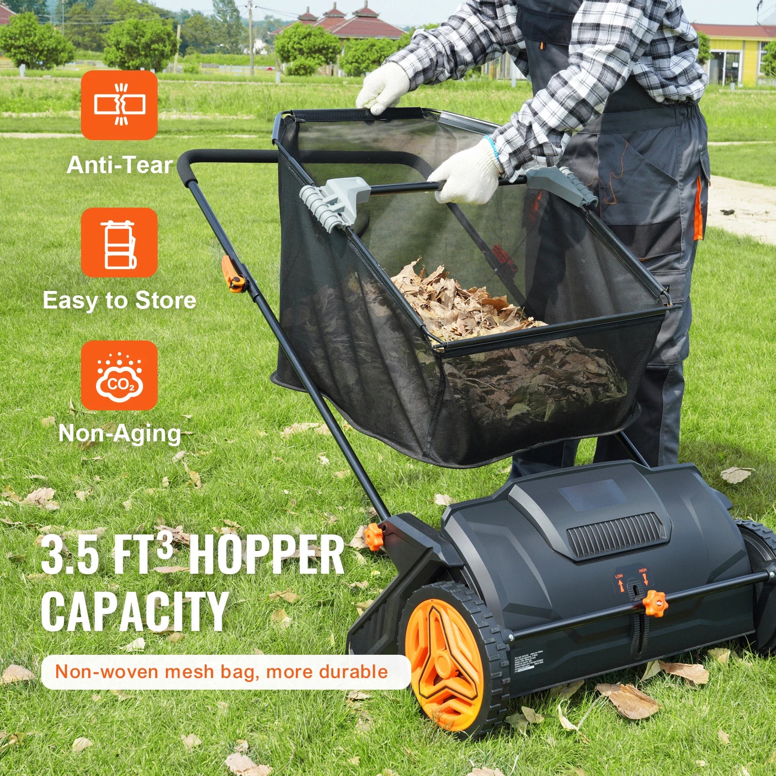 SucceBuy Tow Behind Lawn 21in Sweeper Large Capacity Heavy Duty Leaf Grass Collector with Adjustable Sweeping for Pick