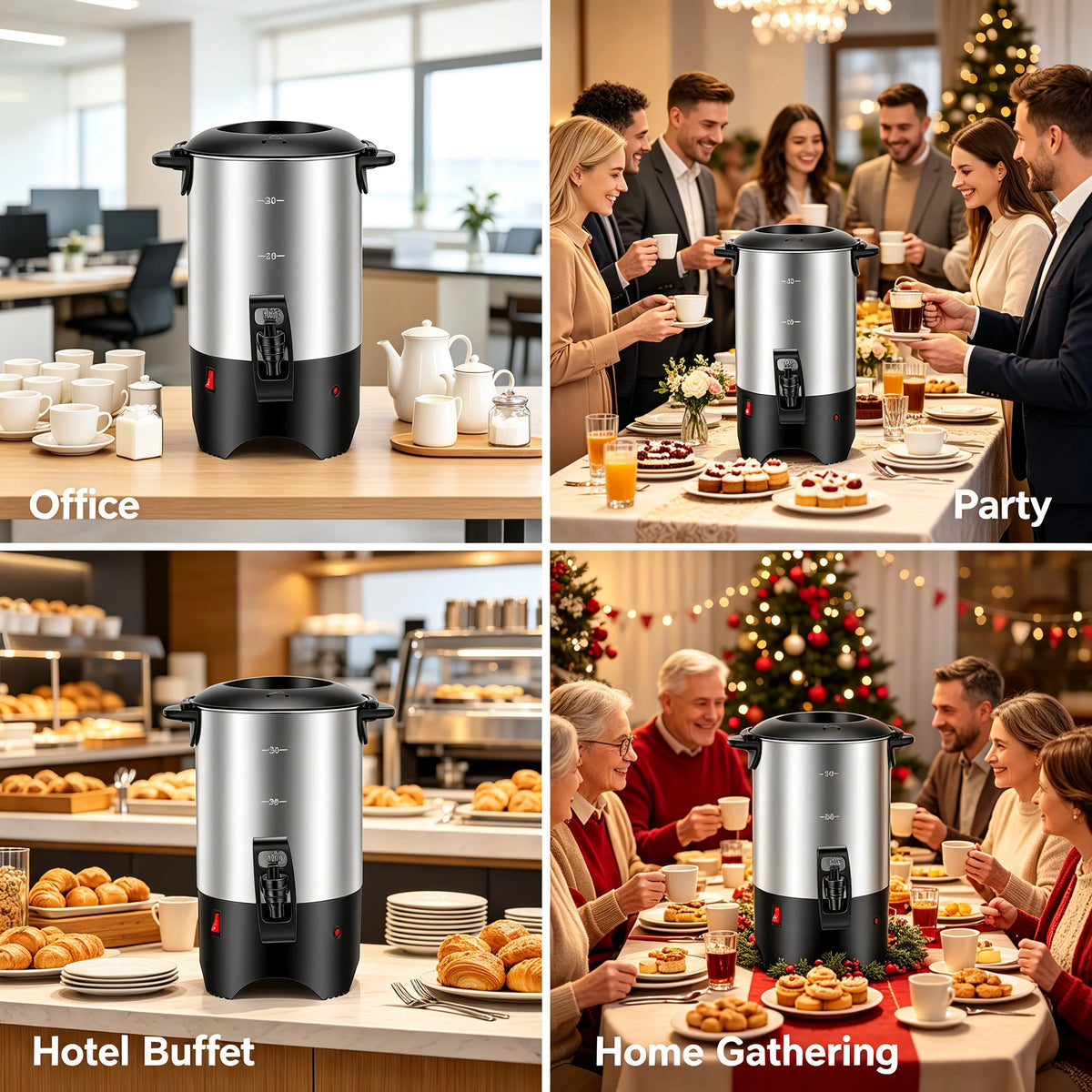Hot Coffee Serving Urn 5.2L/175oz, 304 Stainless Steel Coffee Maker with 1000W Fast Heating, Hot Water Dispenser for Office Party Restaurant, Silver