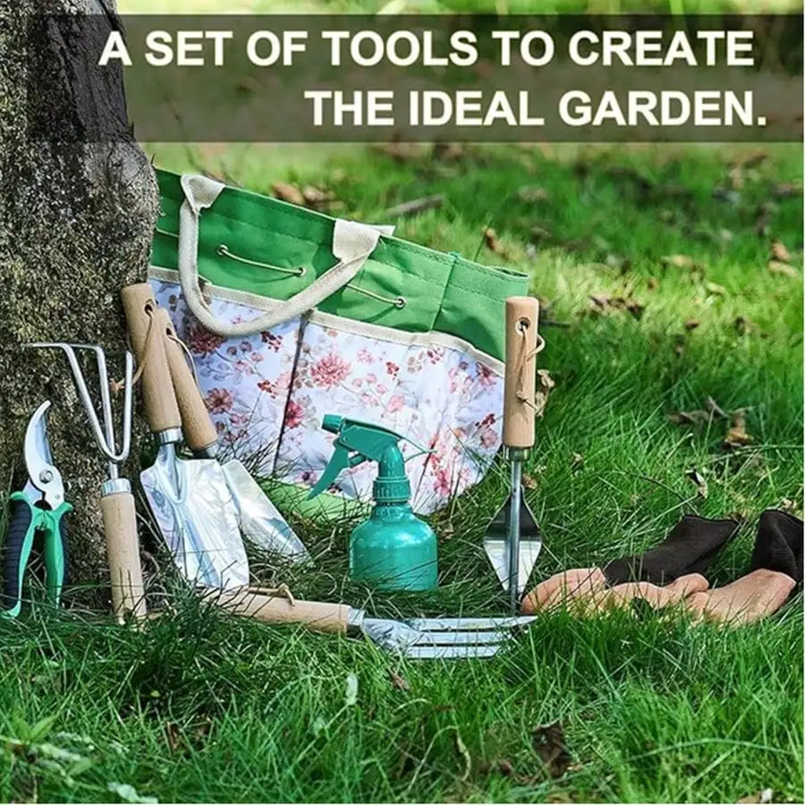 Gardening Tools 9-Piece Heavy Duty Gardening Hand Tools With Fashion And Durable Garden Tools Organizer Handbag, Ideal Gardening Gifts For Women,Rust-Proof Garden Tool Set