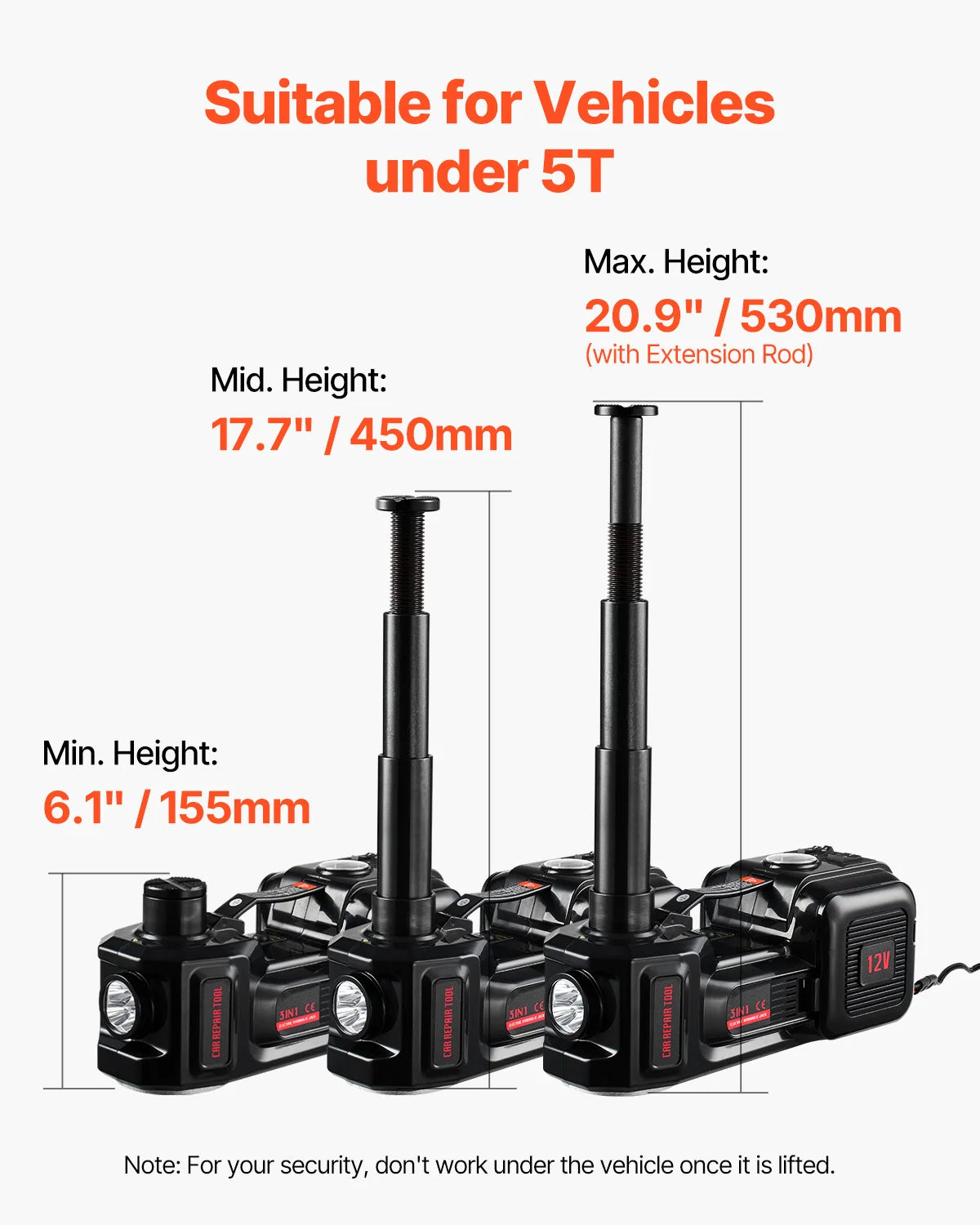 SucceBuy 5T Electric Car Jack Electric Hydraulic Jack 12V Tire Changer with Electric Impact Wrench & LED Light for Sedan SUV Truck