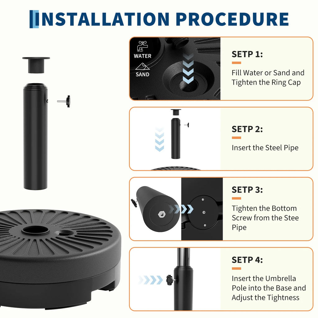 Heavy-Duty Water-Filled Patio Umbrella Base, Outdoor Garden Parasol Holder, Weatherproof Support for Yard & Lawn Furniture