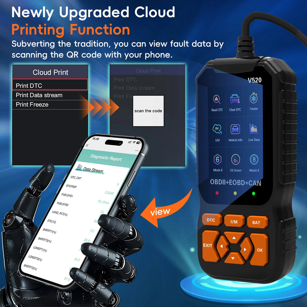 V520 OBD2 Scanner Diagnostic Tool Code Reader for All OBDII Cars | Read & Clear Engine Codes, Live Data Stream, Battery Test, I/M Readiness, O2/EVAP Test, OBDII/EOBD