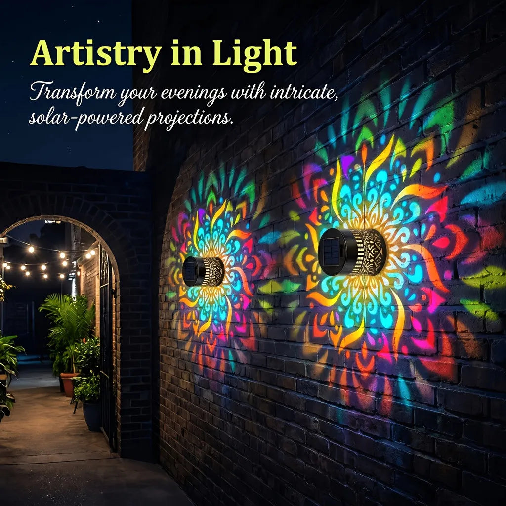 1/2 piece outdoor solar table lamp, mandala perforated pattern colored light changing wall lamp, solar landscape lamp projection, suitable for garden columns, terraces, backyards decoration and Christmas sunlight decoration,