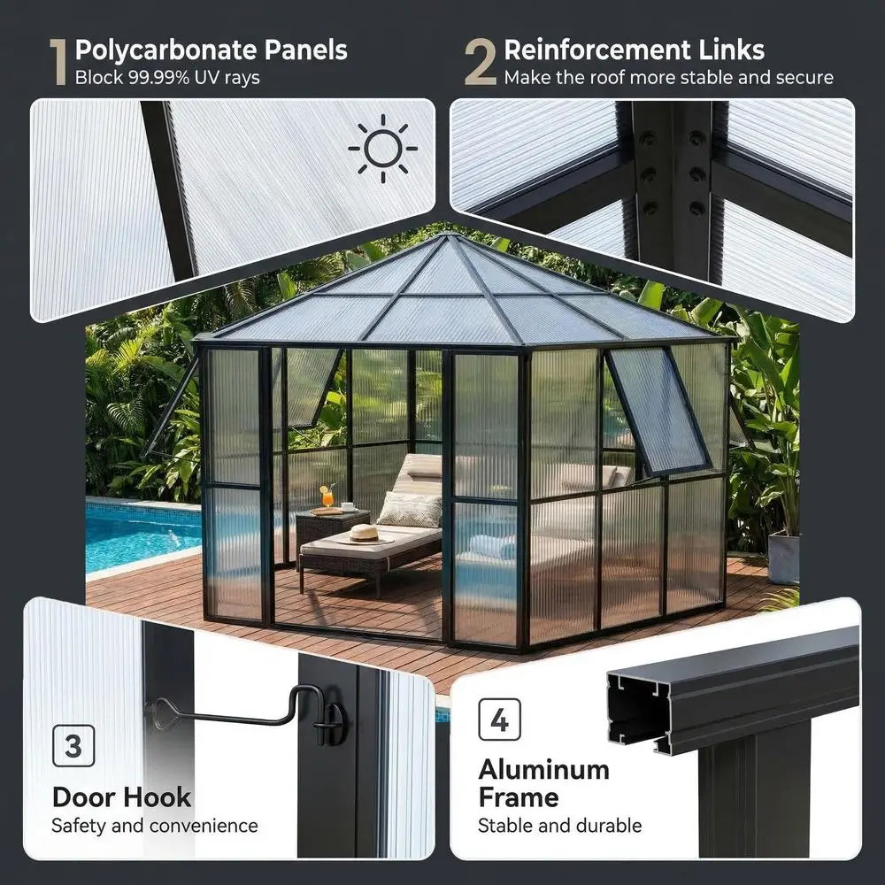 FT Polycarbonate Greenhouse for Outdoors, Hexagon Heavy Duty Walkin Greenhouse with Aluminum Frame, Lockable Door amp Adjustabl