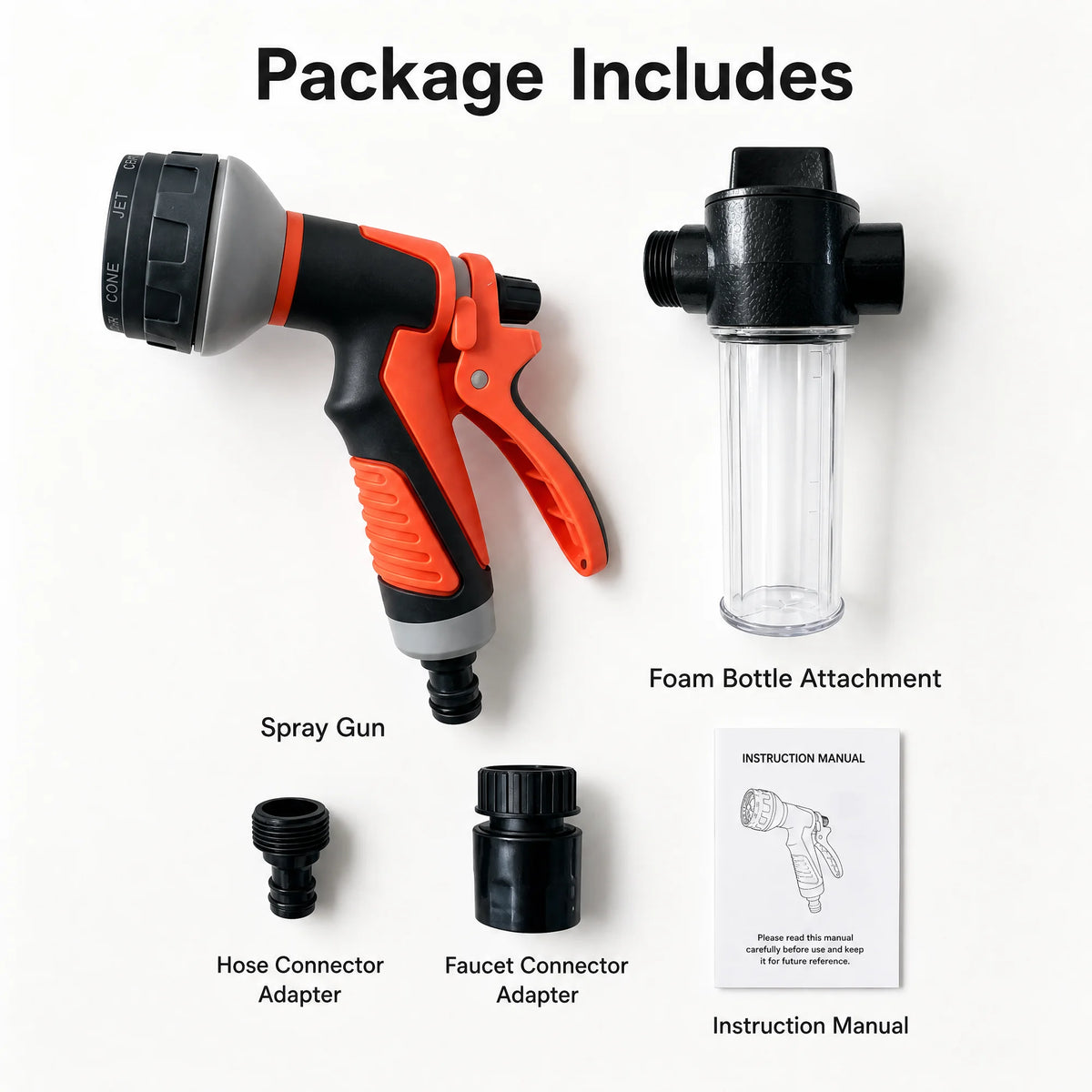 8 Spray Modes Garden Hose Spray Gun with Transparent Soap Dispenser Bottle, Adjustable High Pressure Water Nozzle, Anti-slip Handheld Water Sprayer for Car Washing, Pet Bathing, Garden Watering, 2 Colors Optional