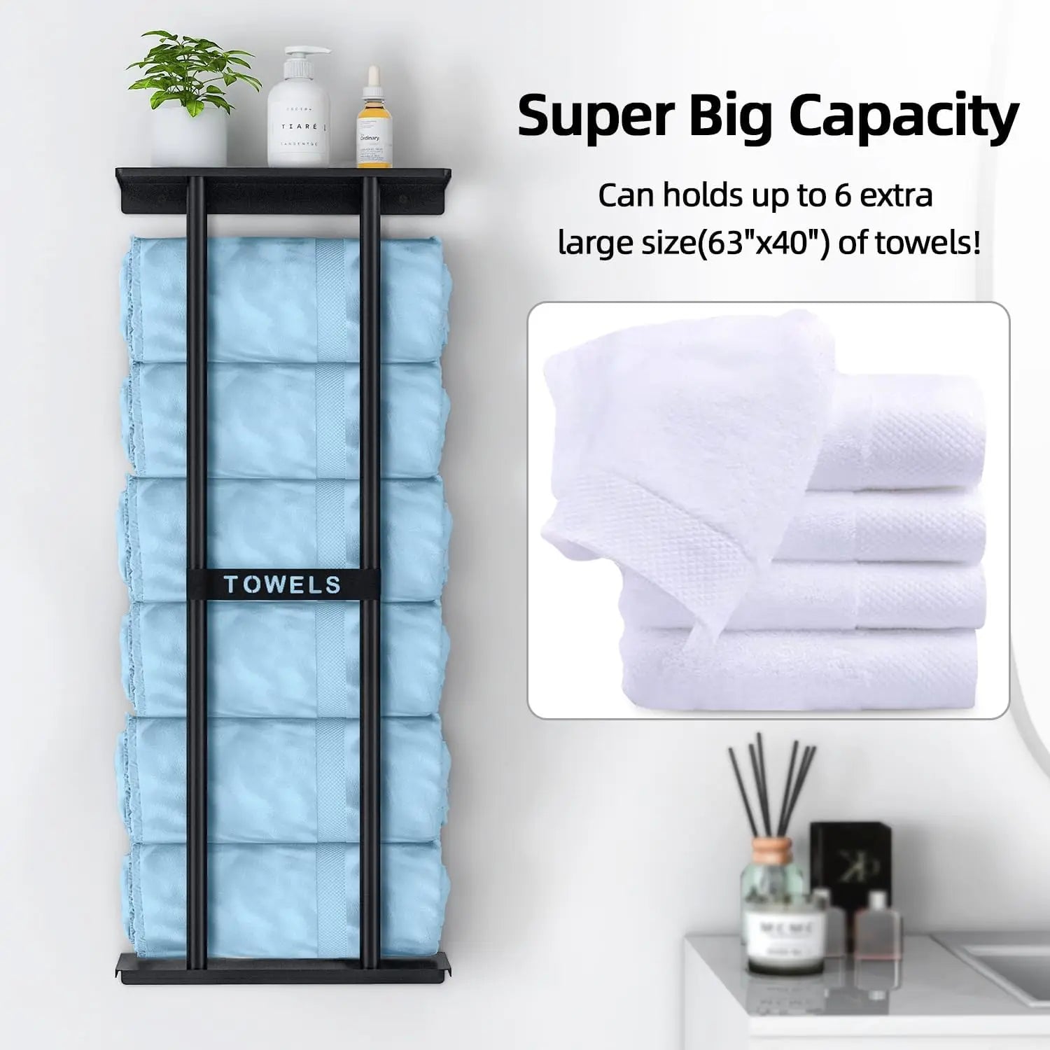 Towel Racks for Bathroom, Bathroom Towel Storage Wall Mounted 30 inch with Shelf Can Holds 6 Large Towels, Wall Towel Rack
