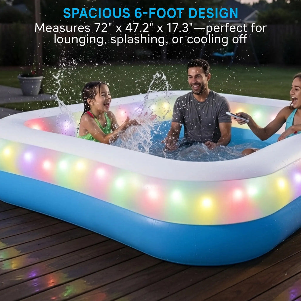 6 ft inflatable swimming pool with multicolor LED lighting