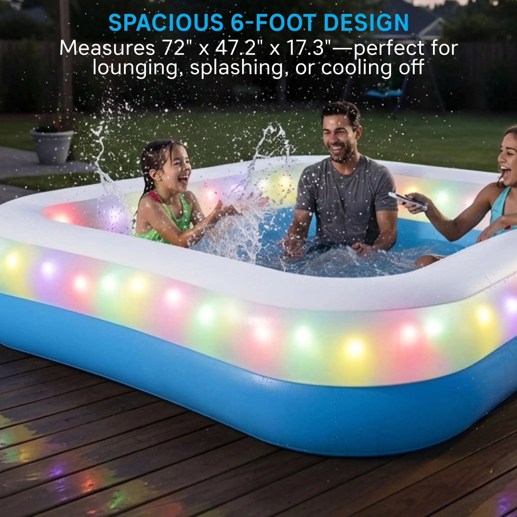 6 ft inflatable swimming pool with multicolor LED lighting