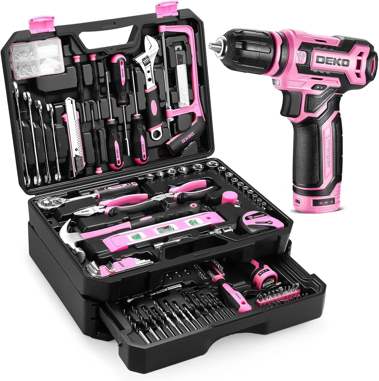 Home Mechanic Toolbox, 12V Power Cordless Drill, Hand Repair Tools Sets, Organizer Drawer Case