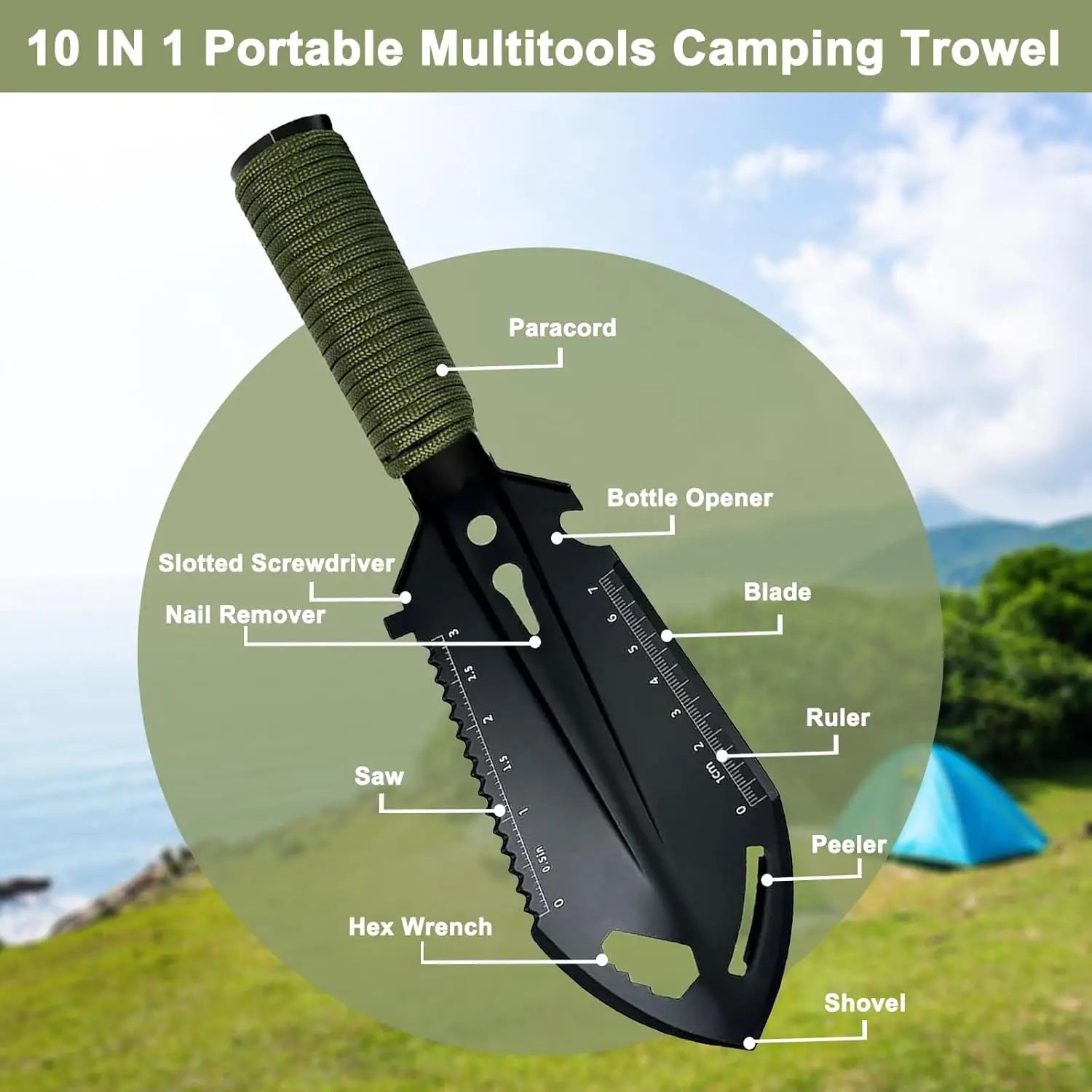 Multitool Trowel, Portable, Lightweight, Shovel for Camping, Gardening, Hiking