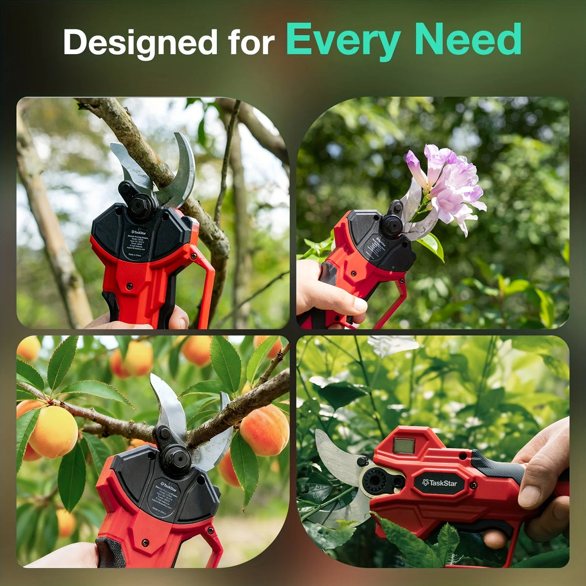 TaskStar Cordless Pruning Shears with SK5 Blade 40MM Electric Shears 3 Adjustable Modes 2 x 2000mAh or 2 x 4000mAh Rechargeable Batteries Powered Trimmer for Cutting Tree Branches