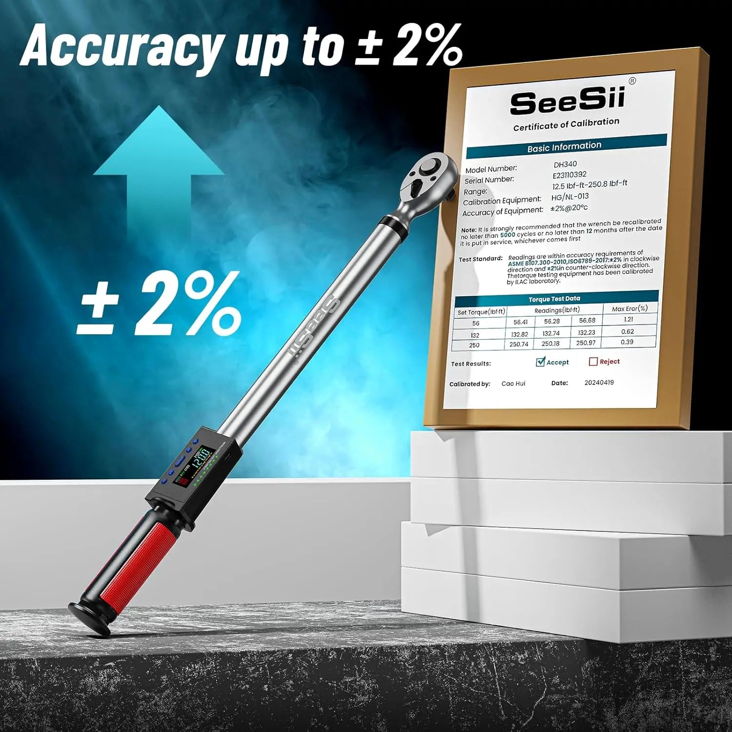 Digital Torque Wrench, !/2 Inch Drive, 3 Adjustable Modes, 340 N.m, 2% Torque Accuracy