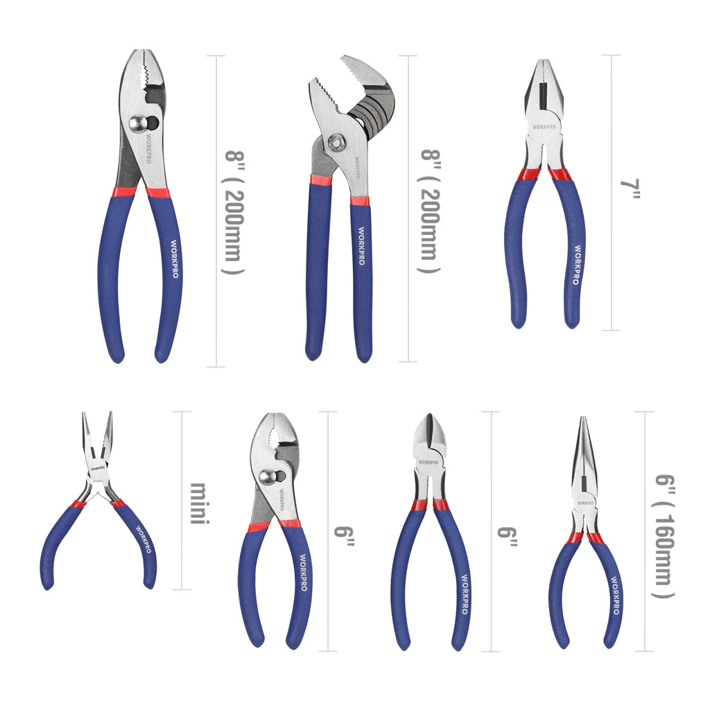 7-Piece Pliers Set, Groove Joint, Long Nose, Slip Joint, Linesman and Diagonal Pliers for DIY